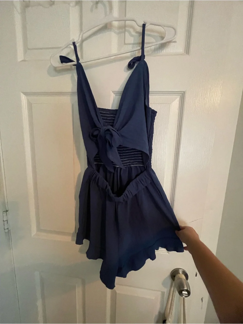 Girls Navy Blue Tie-Front One-Piece Romper